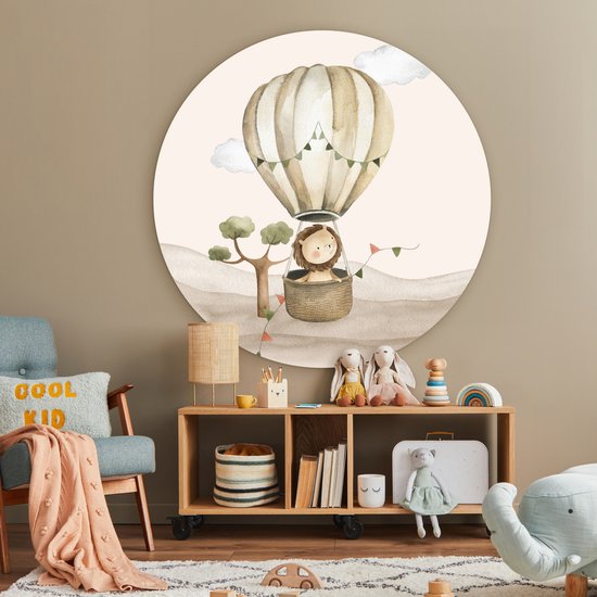 WallCircle® Cercle mural 140x140 cm - Cercle mural Montgolfière - Lion - Aquarelle - Safari - Animaux - Chambre enfant - Chambre de bébé - Décoration murale cercle salon - Décoration murale chambre - Accessoires décoration chambre - Tableaux ronds