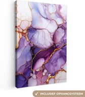 Tableau sur toile Marbre - Violet - Lilas - Or - 40x60 cm - Décoration murale