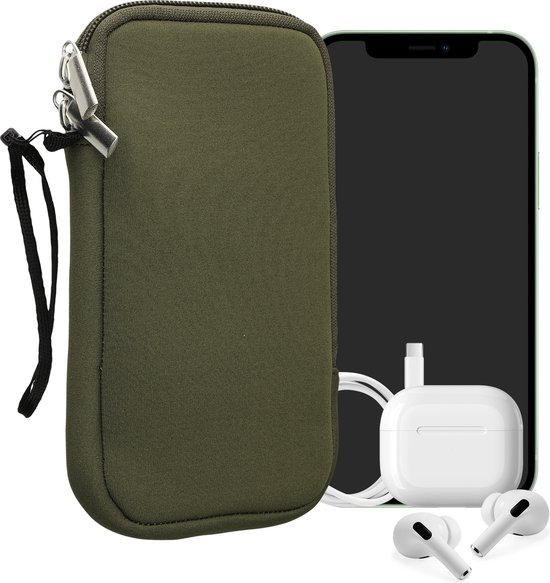 kwmobile telefoontasje universeel geschikt voor XL - 6,7/6,8" smartphones - 17,2 x 8,4 cm - Hoesje met rits en polslusje -In olijfgroen -