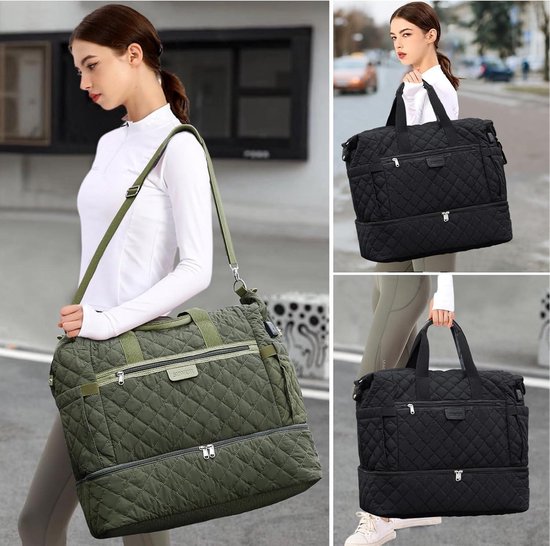 Weekendtas voor dames - Grote reistas met schoenenvak - Kliniektas voor geboorte - Sporttas - Gymtas - Duffle bag - Mommy bag met toilettas en laptopvak van Miss Lulu — afbeelding 3
