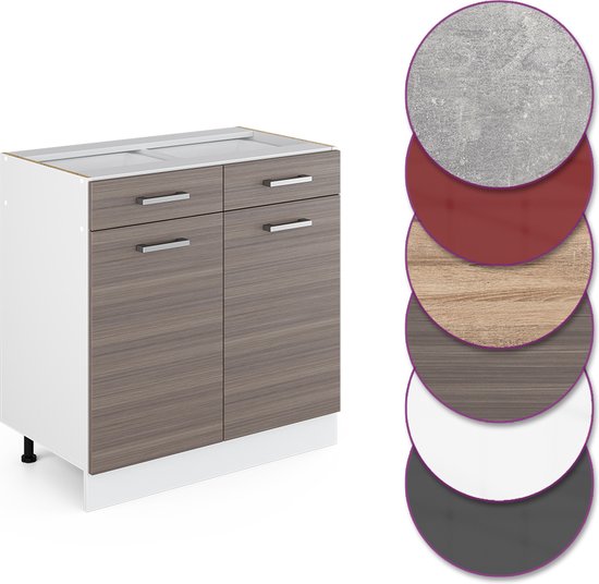 Vicco Meuble bas de cuisine R- Line, Grijs/ Wit, 80 cm sans plan de travail