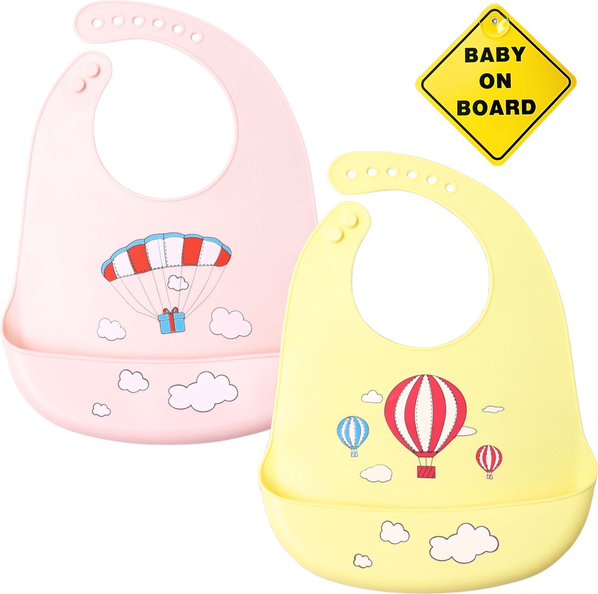 Goedkoopste Flouer Slabbertjes Baby - Siliconen Slabbetje - Slabbetjes Baby - Slab Baby - Baby on Board Sticker - Slab - Roze en Geel