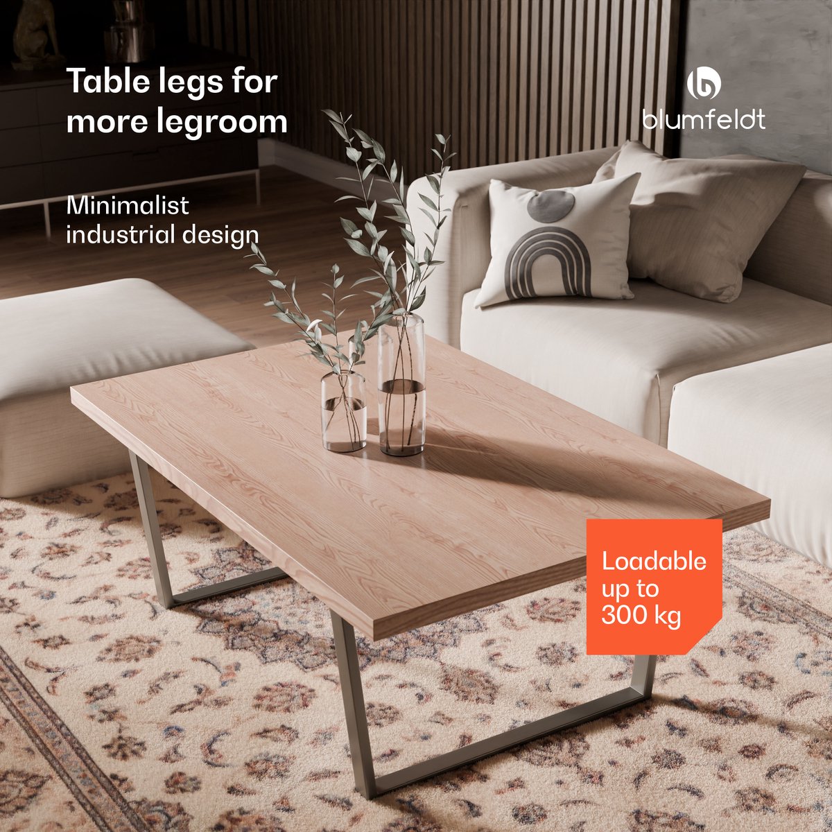 Blumfeldt Ayr Tafelpoten metaal zwart – Stabiele stalen tafelpoten voor industriële & minimalistische ruimtes – 43 cm hoog, 62 cm breed, Ideaal voor eetkamer, Tafelframe zwart