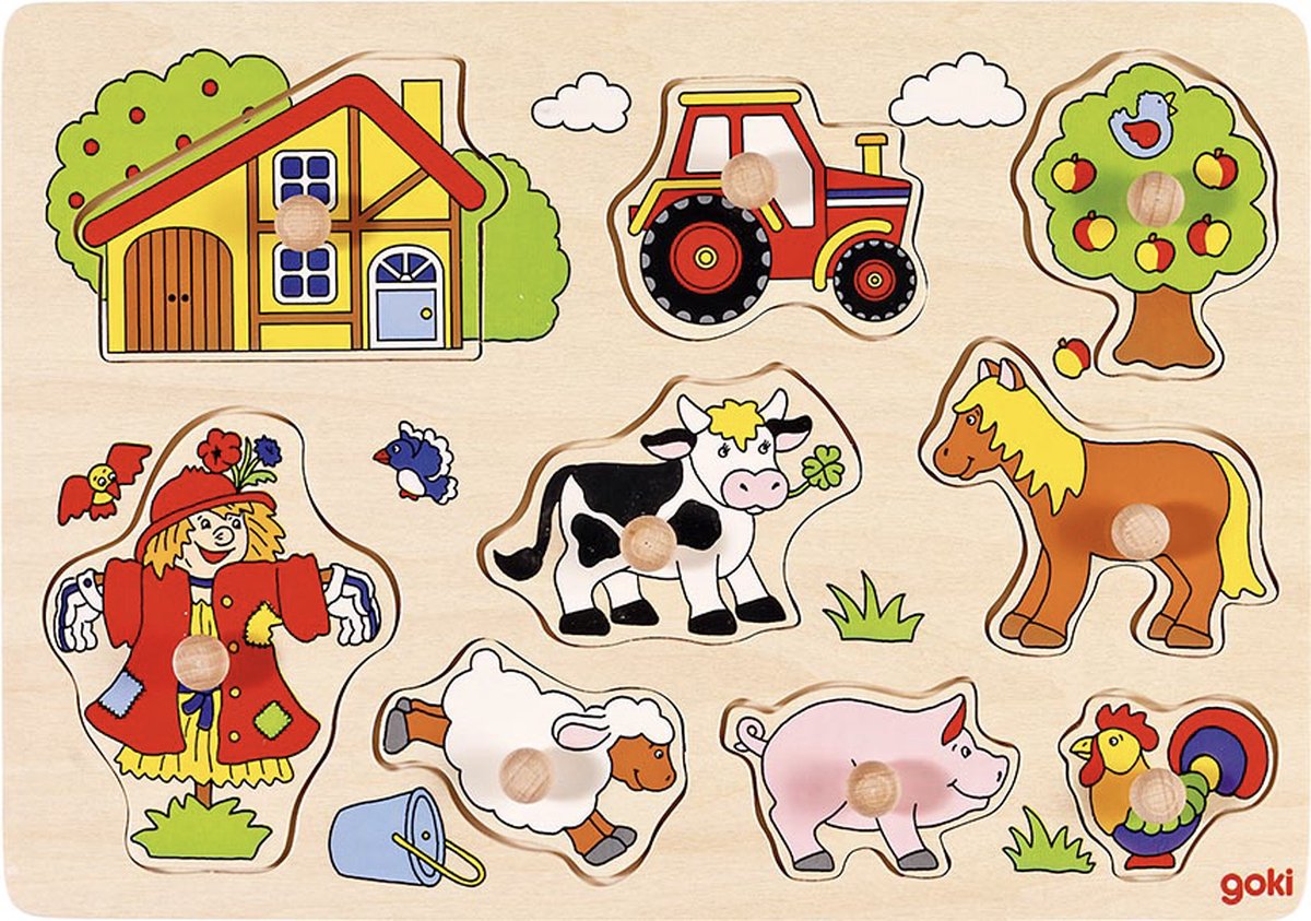 GOKI Steekpuzzel - Boerderij - 9 Delen - 30X21X2,4Cm - Hout - 2 Jaar — afbeelding 2