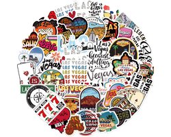 Las Vegas Stickers - 50 Stickers met Nevada, Gokkasten, Chips, Gokspellen etc. - Voor laptop, auto, agenda, muur etc. Reizen/Landen