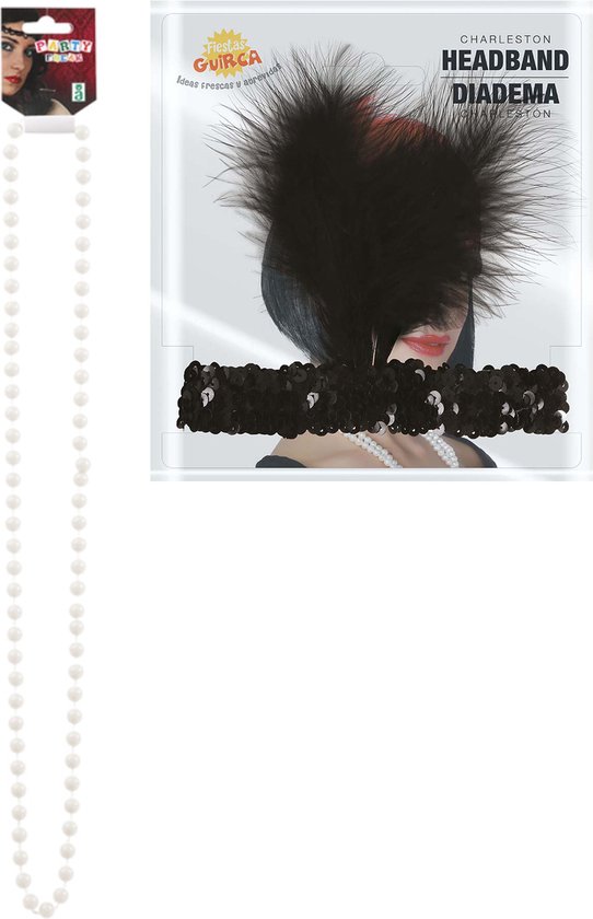 Carnaval verkleed accessoire set - dames hoofdband en parelketting - charleston/jaren 20 stijl