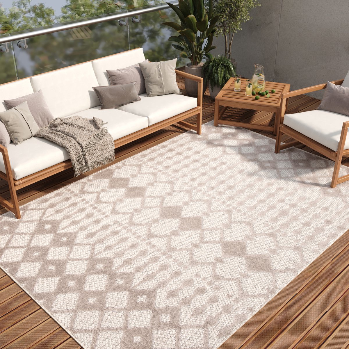 Tapiso Patio Indoor Tapijt Buitenkleed Outdoor Tuintapijt Vloerkleed Buiten Maat- 200x300 Creme Bruin 3