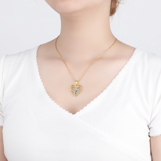 Collier Malinsi Femme Double Coeur - Or 18K Acier Inoxydable Complet - Colliers pendentif - Cadeau pour femme