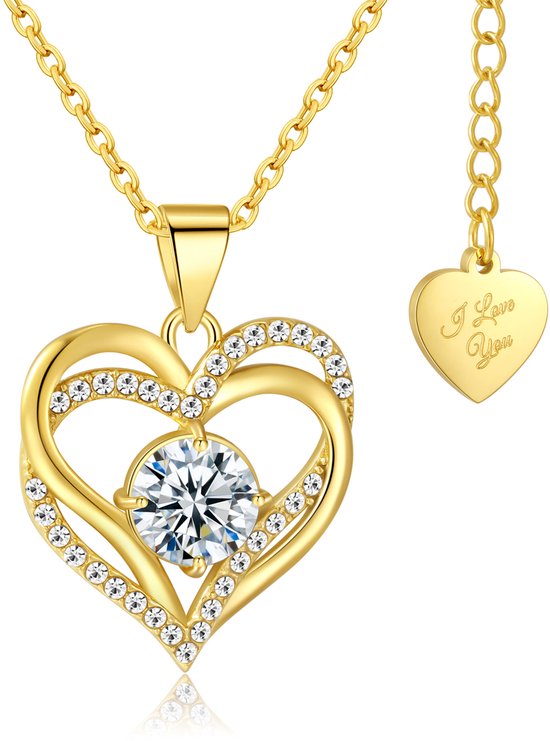 Collier Malinsi Femme Double Coeur - Or 18K Acier Inoxydable Complet - Colliers pendentif - Cadeau pour femme