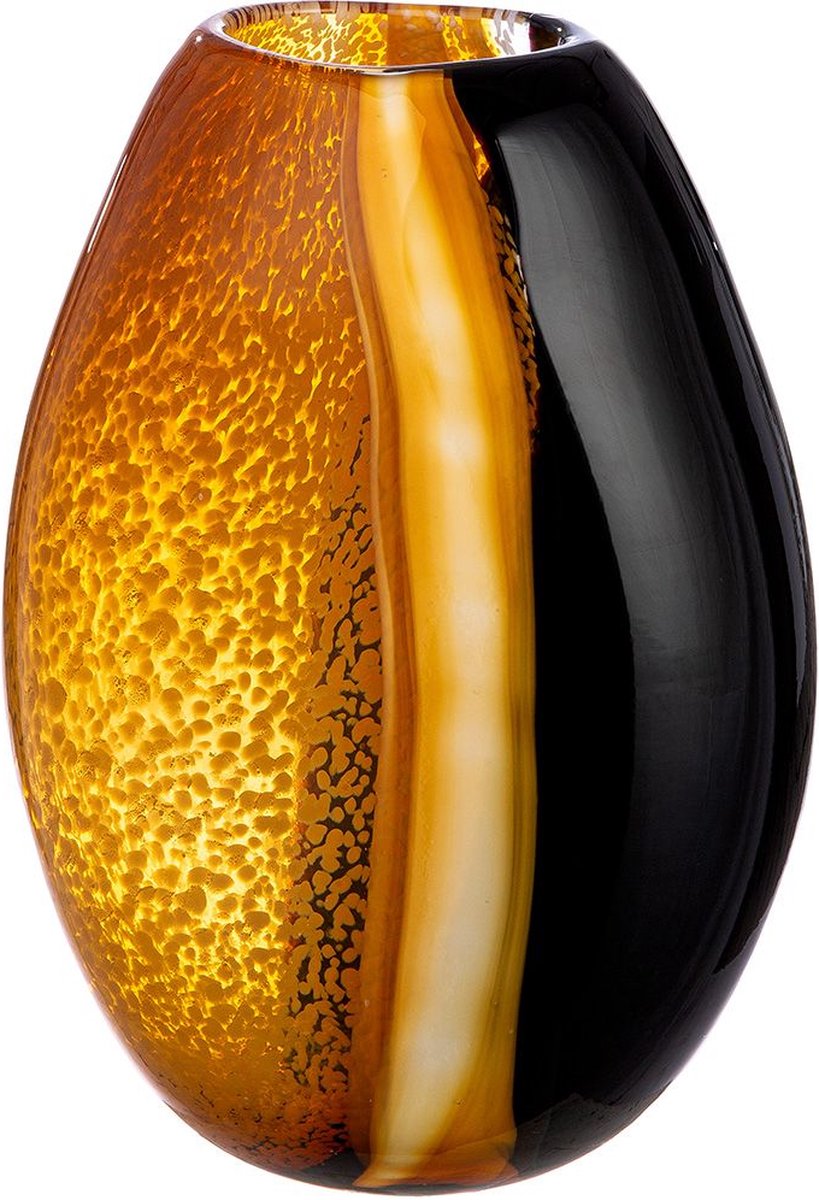 Vaas glas lavaserie - bruin amber wit 12x18x27 cm handgemaakt
