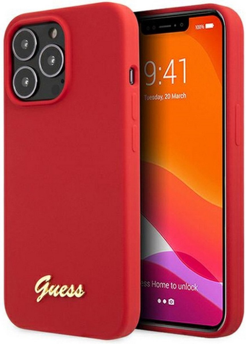 Guess Silicone Retro Back Case - Geschikt voor Apple iPhone 13 Pro Max (6.7") - Rood
