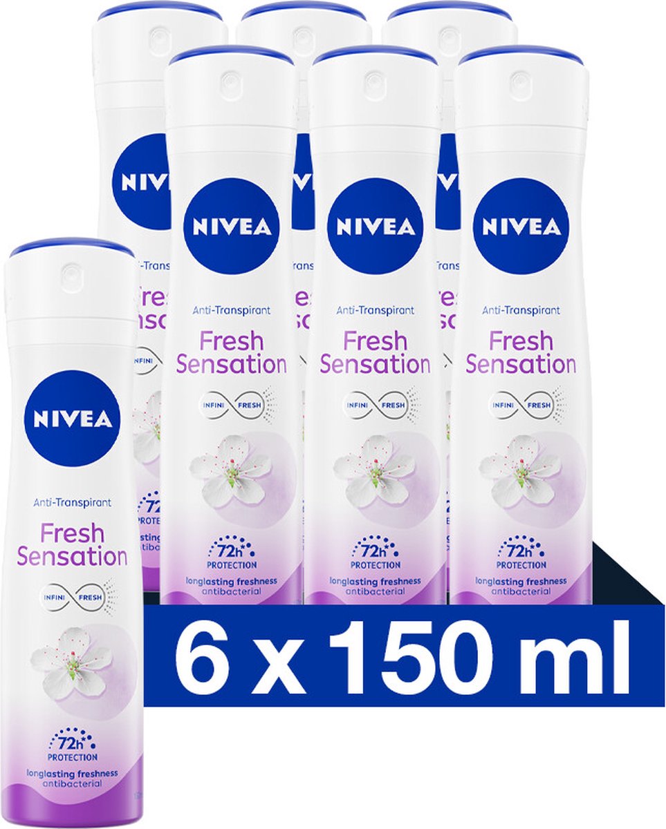 Goedkoopste NIVEA Fresh Sensation Anti-transpirant - Deodorant Spray - Werkt 72 uur - Antibacterieel - Alcoholvrij - 6 x 150 ml - Voordeelverpakking