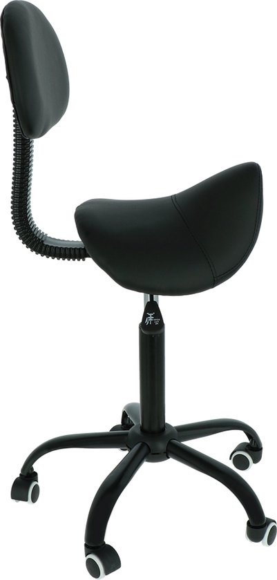 RST Design- Tabouret Selle Zwart - Tabouret de Coiffure - Hauteur Réglable - Chargeable jusqu'à 150 kg - Avec Dossier