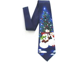 Sorprese Stropdas - Kerst Stropdas - 100% Zijde - Blauw - Sneeuwpop - Stropdassen - Model 3 - Cadeau