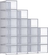 Rootz 18 Pack Shoe Box Organizer - Storage Container - Clear Plastic Bins - Stackable - PP Material - ABS Frame - 35cm x 25.2cm x 19cm