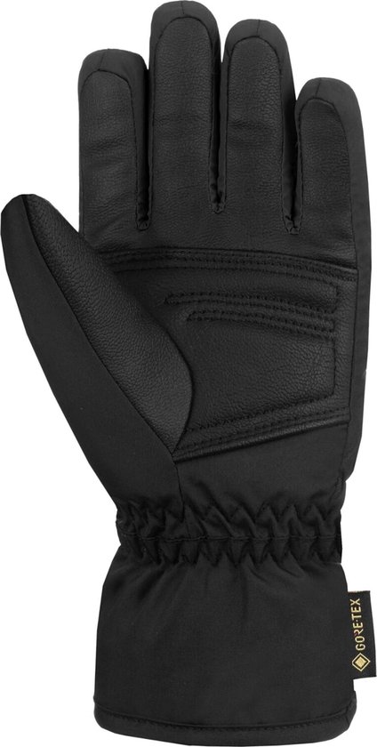 Zwarte Reusch skihandschoen met leren handpalm en GORE-TEX label.