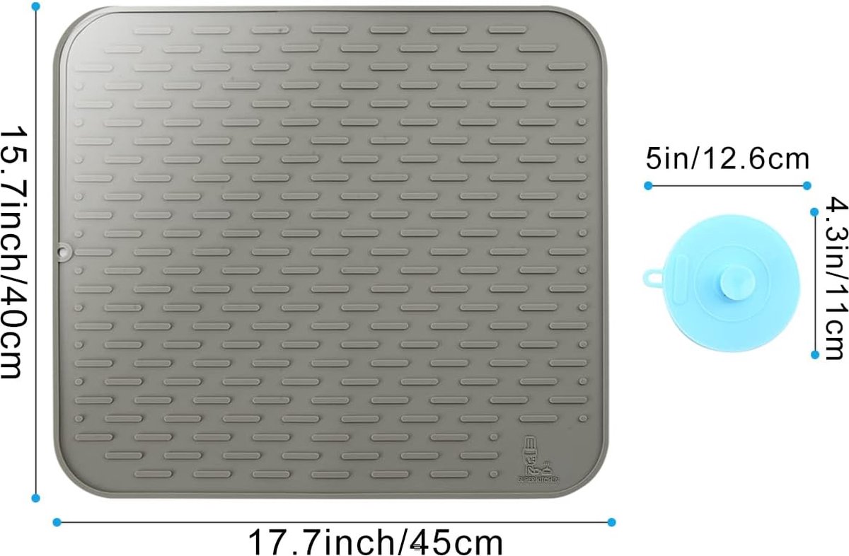 Siliconen Serviesmat Dik met een Multifunctionele Reinigingsborstel voor het Werkblad Hittebestendige Onderzetter Afdruipmat Droogmat Toogmat (45 x 40 cm Grijs)