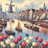 Modern amsterdam schilderij | Amsterdamse straatkunst: een eigentijdse weergave van de stad | Kunst - 60x60 centimeter op Canvas | Foto op Canvas