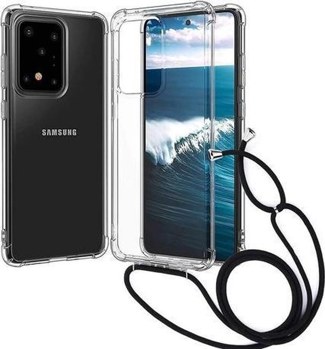 Jumada's - Geschikt voor samsung S20 ultra - koord - transparant - Set van 2