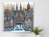 Abstract amsterdam schilderij | Amsterdam's Vibrant Essence: A Captivating Abstract Urban Masterpiece | Kunst - 100x100 centimeter op Forex | Foto op Forex
