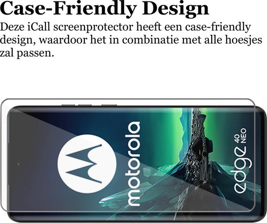 Motorola Edge 40 Neo schermprotector met case-friendly design, past bij alle hoesjes.