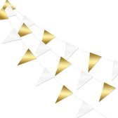 Wit & Gouden Slingers Verjaardag Versiering Wit & Goud Vlaggenlijn Feest Decoratie Vlaggetjes – 10 Meter
