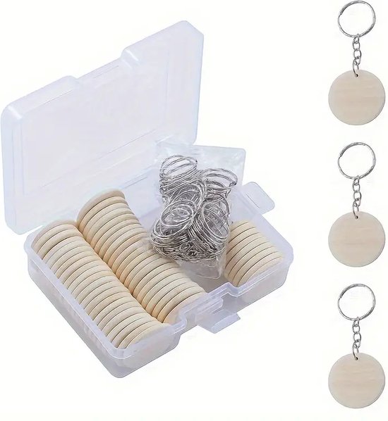 Gukasxi 24 stuks houten sleutelhangers, blanco, doe-het-zelf sleutelhangers, hout, rechthoekig., M