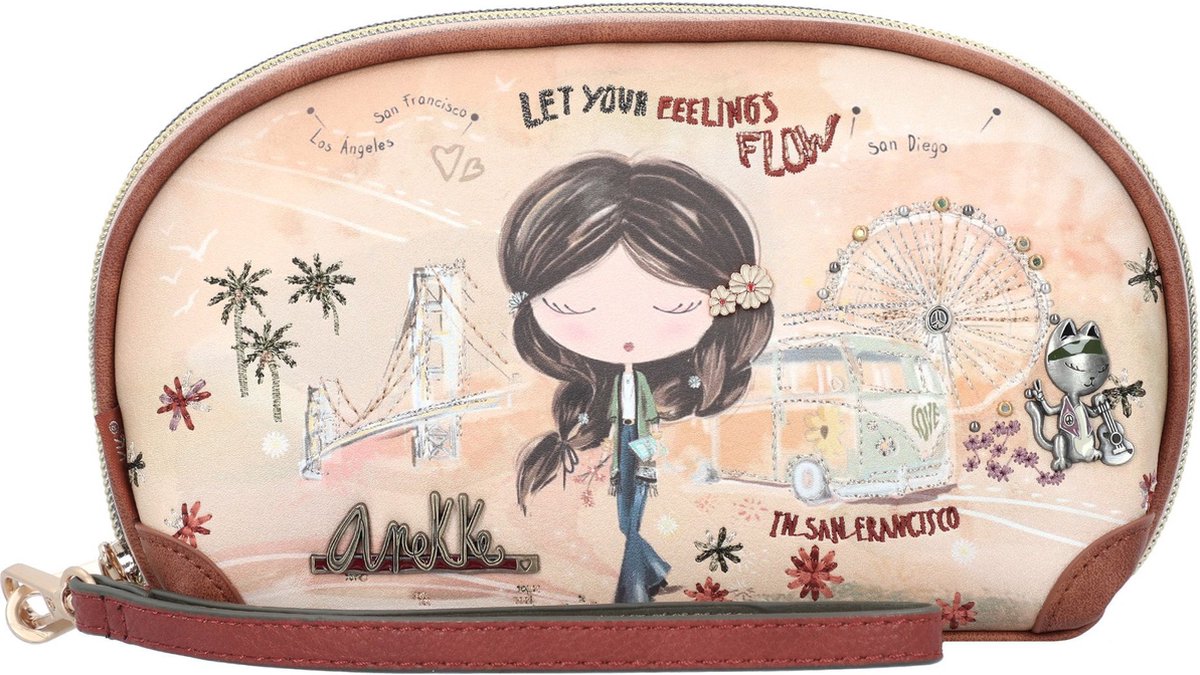 Anekke Portemonnee Peace & Love RFID Holdall Bag Camel Veelkleurig