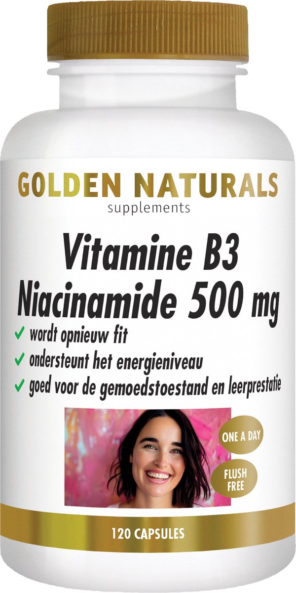Goedkoopste Golden Naturals Vitamine B3 Niacinamide 500mg (120 veganistische capsules