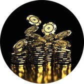 Indoorart - Muurcirkel Gouden Pokerchips Forex 30 cm - Wanddecoratie - Afbeelding op Forex - Inclusief ophangplaat