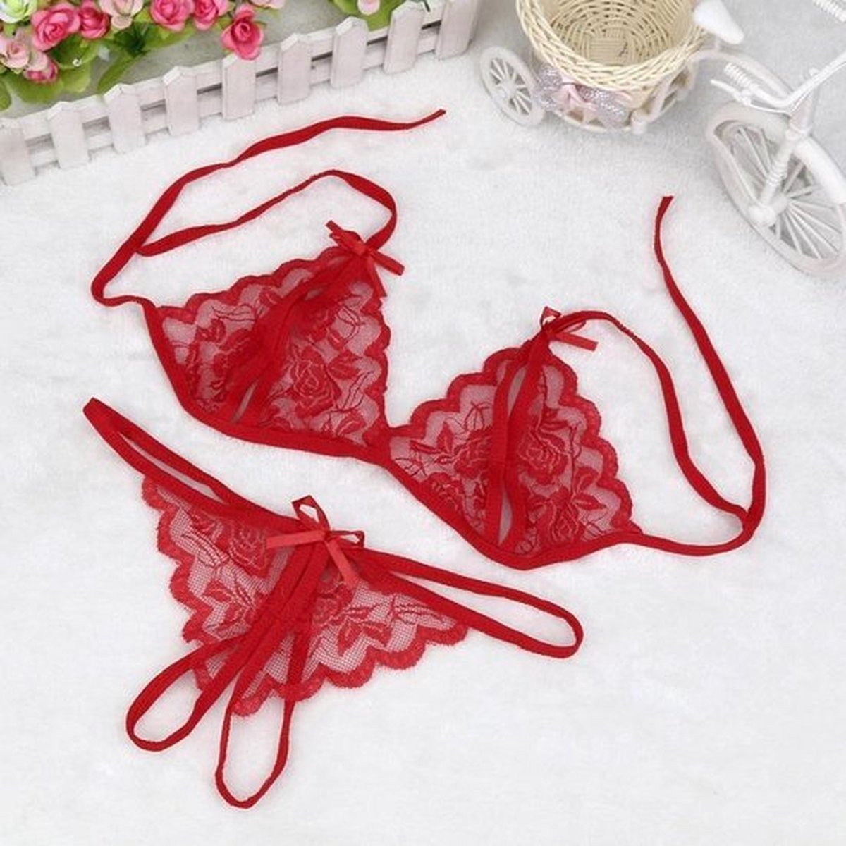 Goedkoopste Finnacle - Kanten Lingerie - Open kruis - Rood - Sexy - Hot - Erotische Set - Vrouwen - Kant - Transparante Lingerie - Sexy Kostuums - Nachtkleding - Babydoll - Open Cup Beha