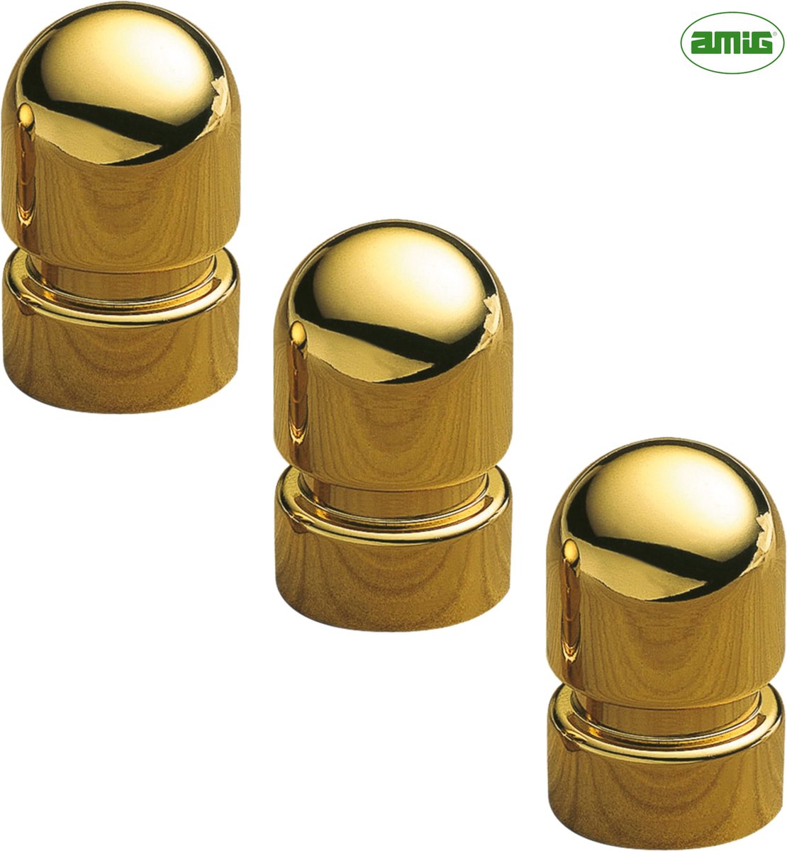 AMIG Meubelknop Kastknop – 3 stuks – rond Ø18mm – 30mm hoog – Messing - Goud