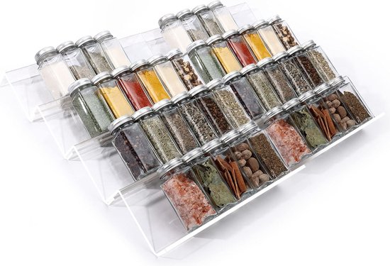 Plateau à épices en acrylique transparent dans un tiroir (4 niveaux, 2 lots) extensible incliné pour assaisonnement