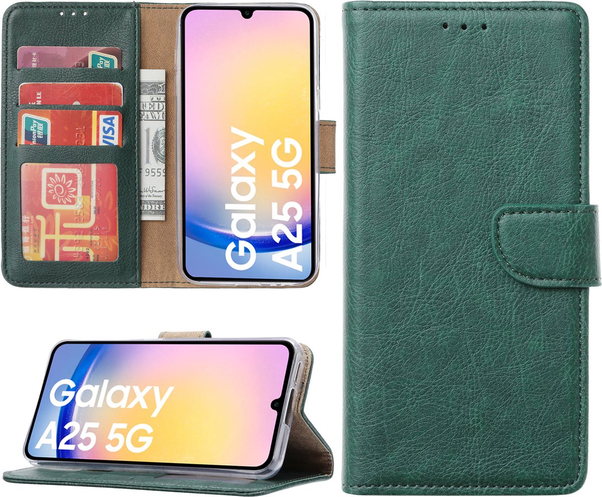 Hoesje geschikt voor Samsung Galaxy A25 bookcase met pasjeshouder - Groen