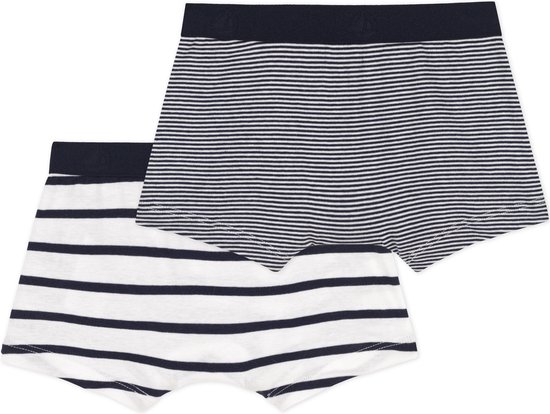 Petit Bateau Set van 2 gestreepte boxershorts voor jongens Jongens Onderbroek - Wit/Blauw + Blauw/Wit