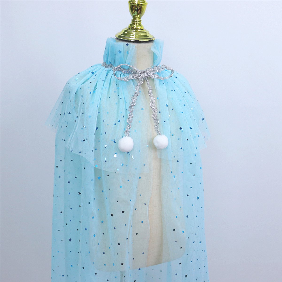 Joya Kids® Verkleedcape met Accessoires Licht Blauw | Prinsessencape | Cape Set | Unicorn | Meisje Verkleedset | Carnvalskleding Meisjes | Met Kroon, Staf, Handschoenen en Sieradenset — afbeelding 4