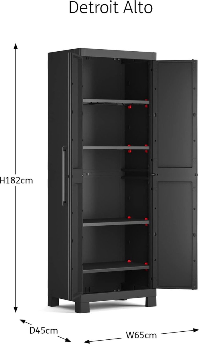 Keter Kast Met 4 Niveaus Van Kunsthars Detroit, Zwart, 65 X 45 X 182 Cm Ecommerce Pack
