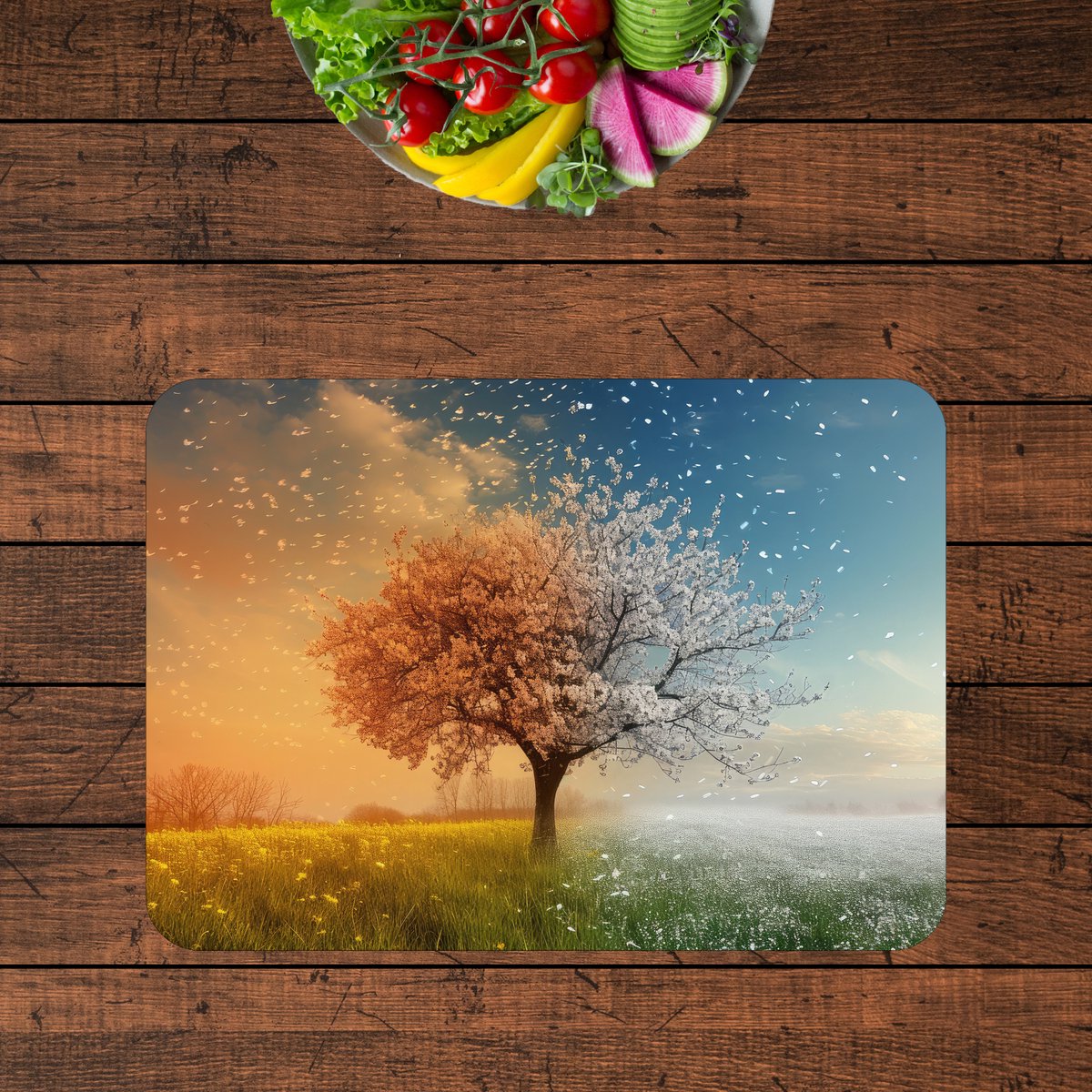Luxe Placemat - Boom in Alle Seizoenen - Lente - Zomer - Herfst - Winter - Set van 6 Placemats - 40x30 cm - 2 mm dik Vinyl - Anti Slip - Afneembaar — cadeau in Wonen & Interieur - foto 3