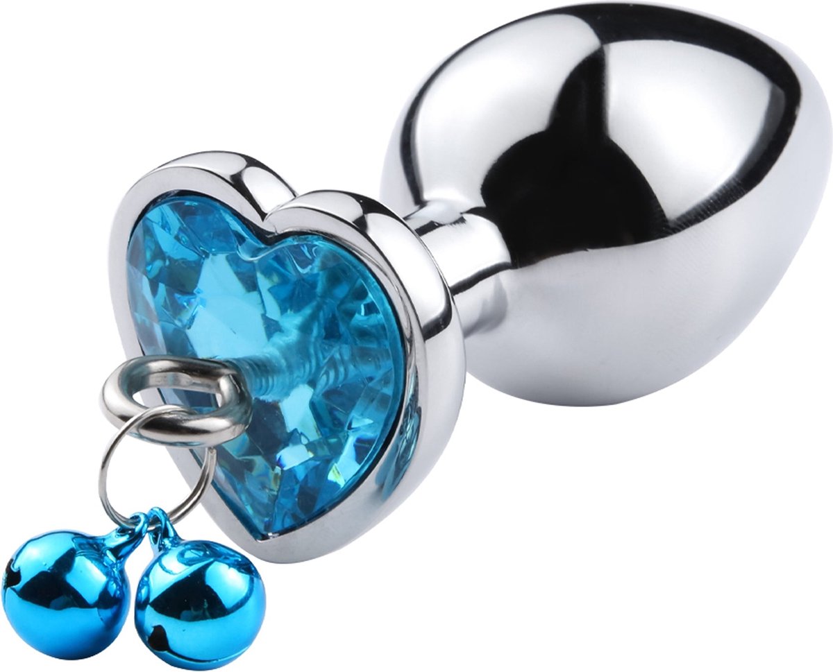Fixxx - Hartvormige Aluminium Buttplug met Belletjes en Leiband - Maat S - Blauw
