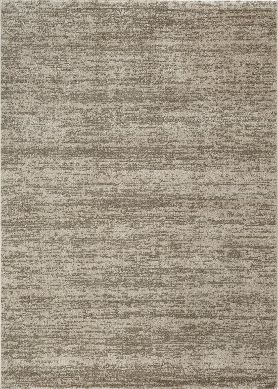 Tapis beige avec un motif abstrait et linéaire.