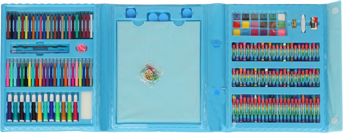 Playos® - XXL Tekendoos - Blauw - 208 Delig - Stiften, Oliepastel, Waskrijt, Potloden, Waterverf en meer - met Standaard - Inclusief Papier - Tekendoos - Creatief Speelgoed - Art - Tekenset - Tekenkoffer — afbeelding 9