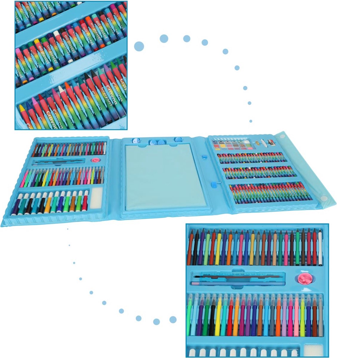 Playos® - XXL Tekendoos - Blauw - 208 Delig - Stiften, Oliepastel, Waskrijt, Potloden, Waterverf en meer - met Standaard - Inclusief Papier - Tekendoos - Creatief Speelgoed - Art - Tekenset - Tekenkoffer — afbeelding 8