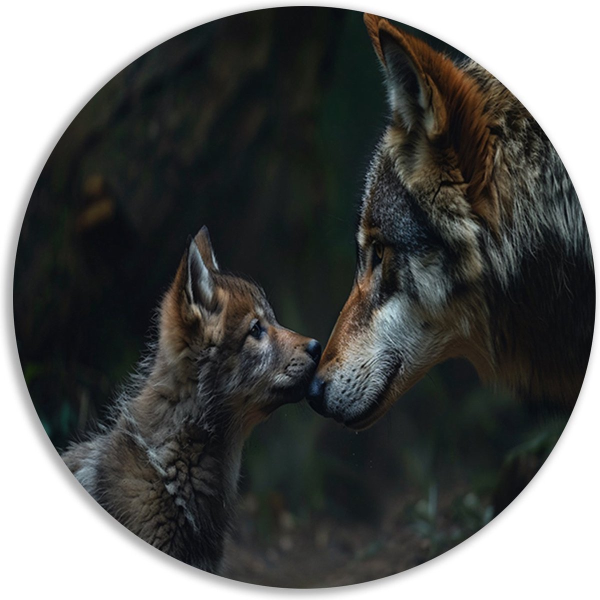 wolven schilderij rond - dieren schilderij - Muurdecoratie rond Baby wolf - Wanddecoratie industrieel - Schilderij - Decoratie slaapkamer muurcirkel forex 90x90 cm