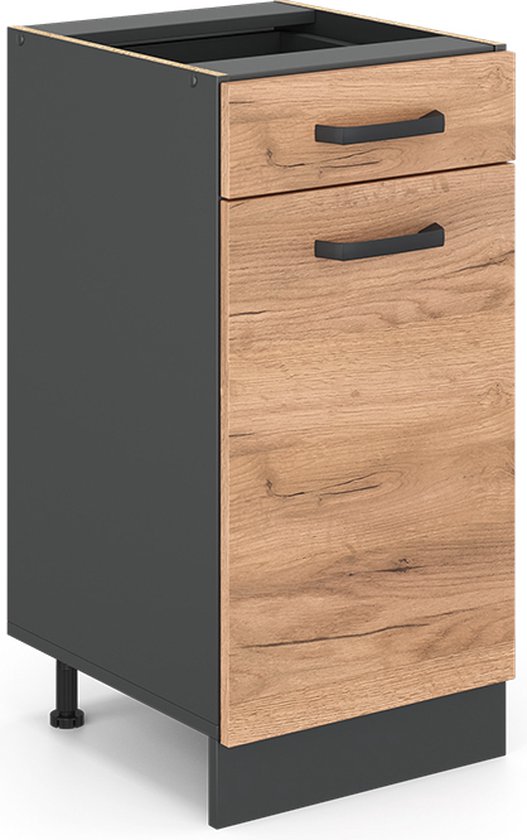 Vicco R- Line Cuisine Meuble bas de cuisine – 40 cm, WB Anthracite Chêne puissant doré, WB Anthracite