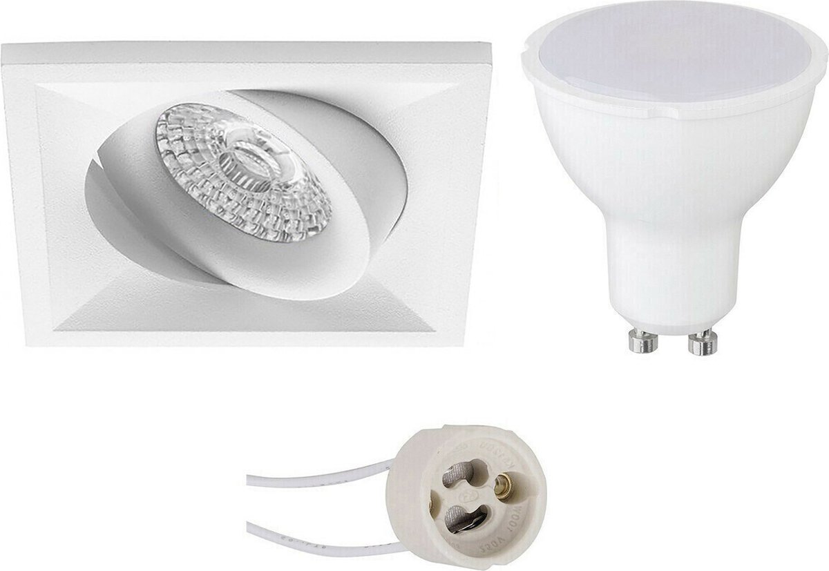 LED Spot Set - Proma Qiundo Pro - GU10 Fitting - Inbouw Vierkant - Mat Wit - 4W - Warm Wit 3000K - Kantelbaar - 80mm