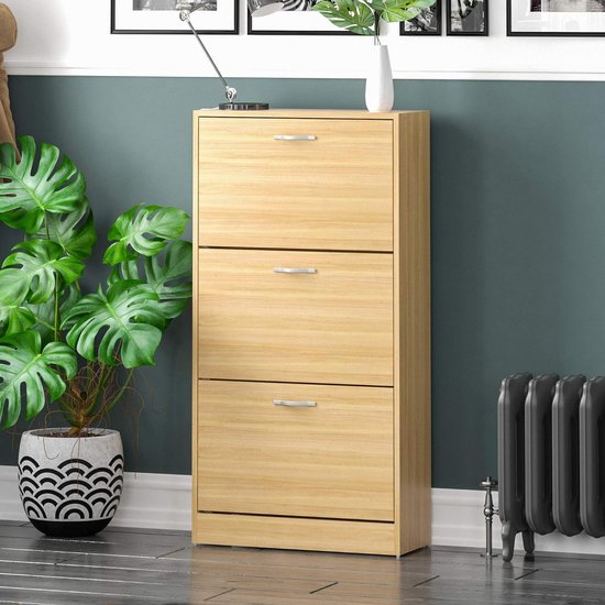 Entryway Schoenenkast Opslag Organizer met 3 Flip Laden Vrijstaande Smalle Schoenenrek Kast