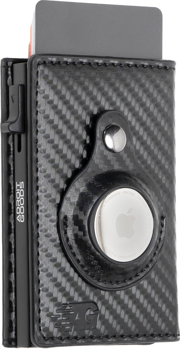 AdroitGoods Pasjeshouder – 8 Pasjes – RFID Bescherming – Geschikt voor Apple AirTag – Leder/Carbonfiber
