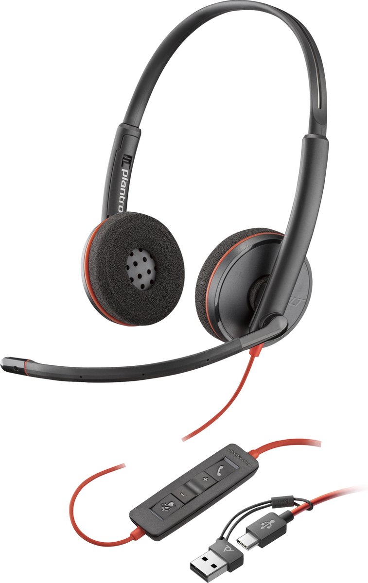 POLY Blackwire 3220 Stereo USB-C Headset +USB-C/A Adapter Bedraad Hoofdband Business/Everyday USB Type-C Zwart