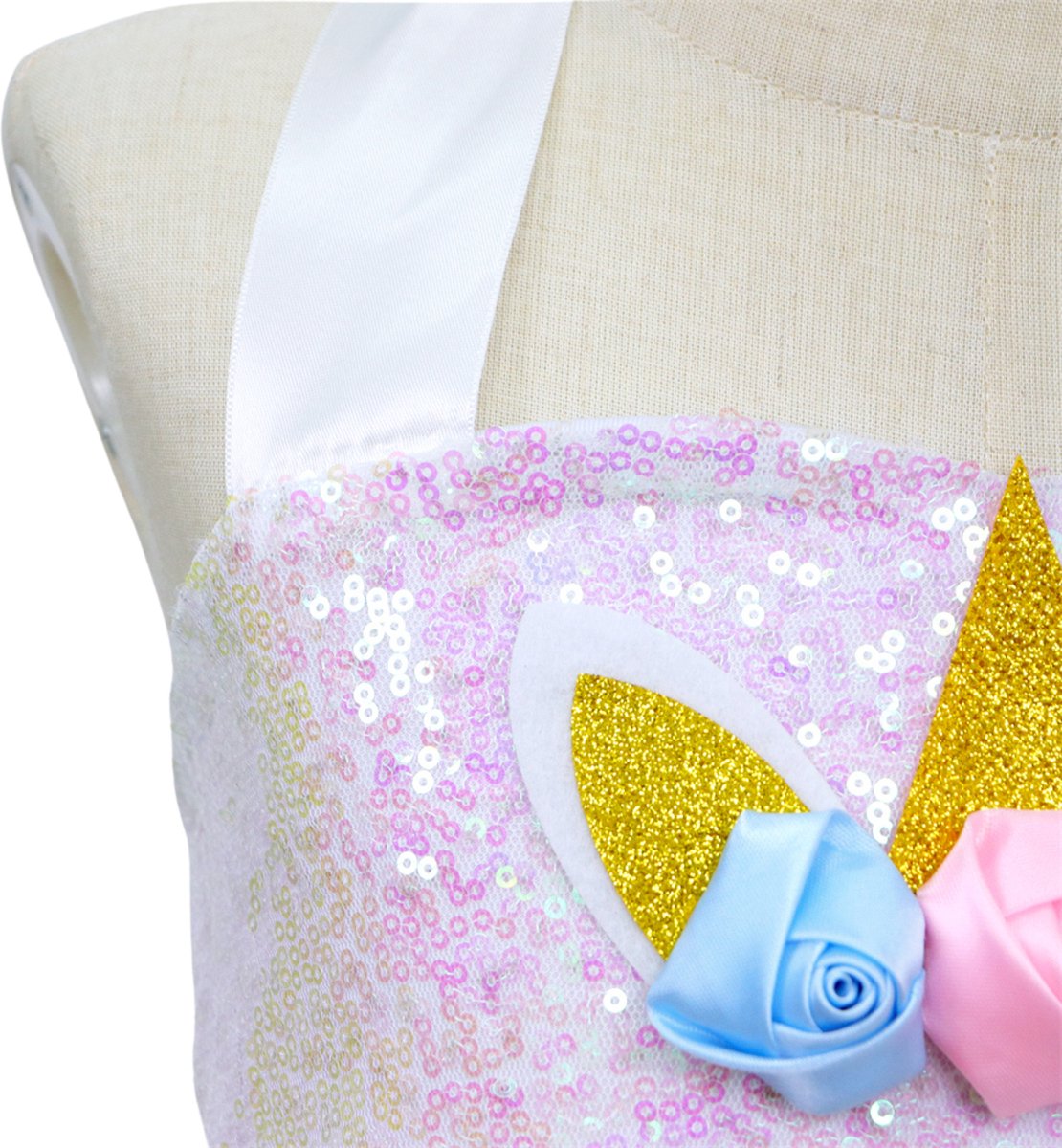 Joya Kids® Luxe Witte Eenhoorn Verkleed Jurk met Pailletten | Unicorn Jurk kostuum | Prinsessen jurk verkleedjurk + Haarband | Jurk met pastel tule rok | cadeau meisje | — afbeelding 11