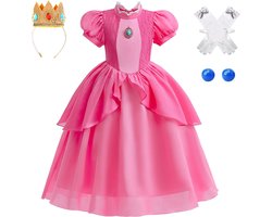 foto van Joya Kids® Princess Peach verkleed jurk voor kinderen | Verkleedjurk Meisje Prinses | Halloween kostuum | Mario thema | Carnaval kleding | Peach prinsessen kostuum Jurk | Maat 100